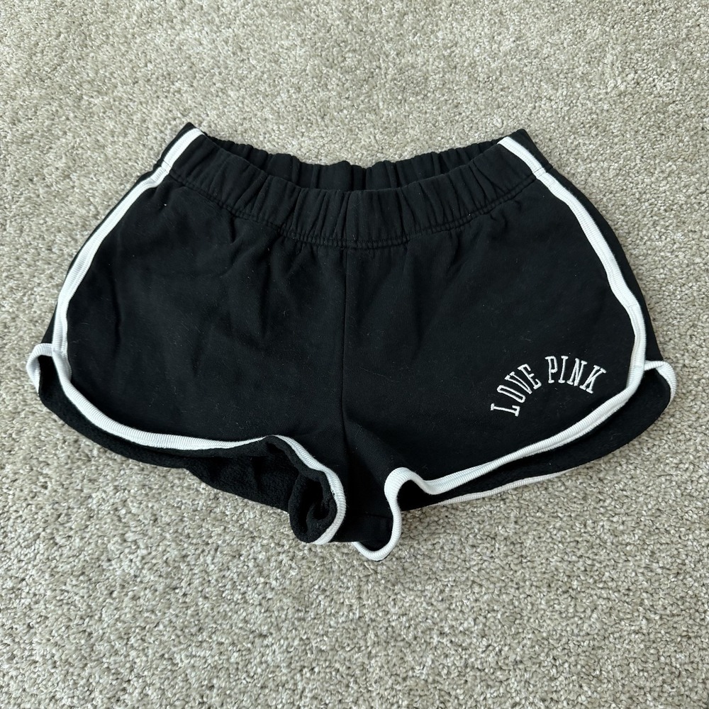 PINK Victoria's Secret Shorts Womens M Black Fleece Love Pink Logo Lounge